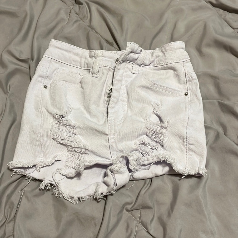 WOMENS White Ripped Denim Shorts PETITE XXS